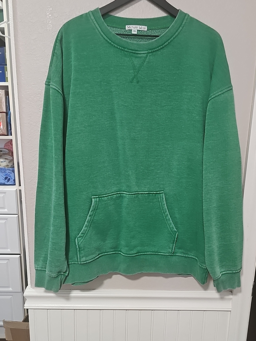Michelle Mae Women's 2X Kelly Green Crewneck Sweatshirt With Kangaroo Pocket